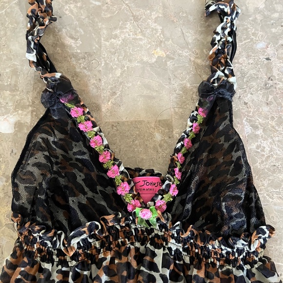 Vintage Betsey Johnson Intimates Leopard Print Slip and Thong Size M - Picture 3 of 8